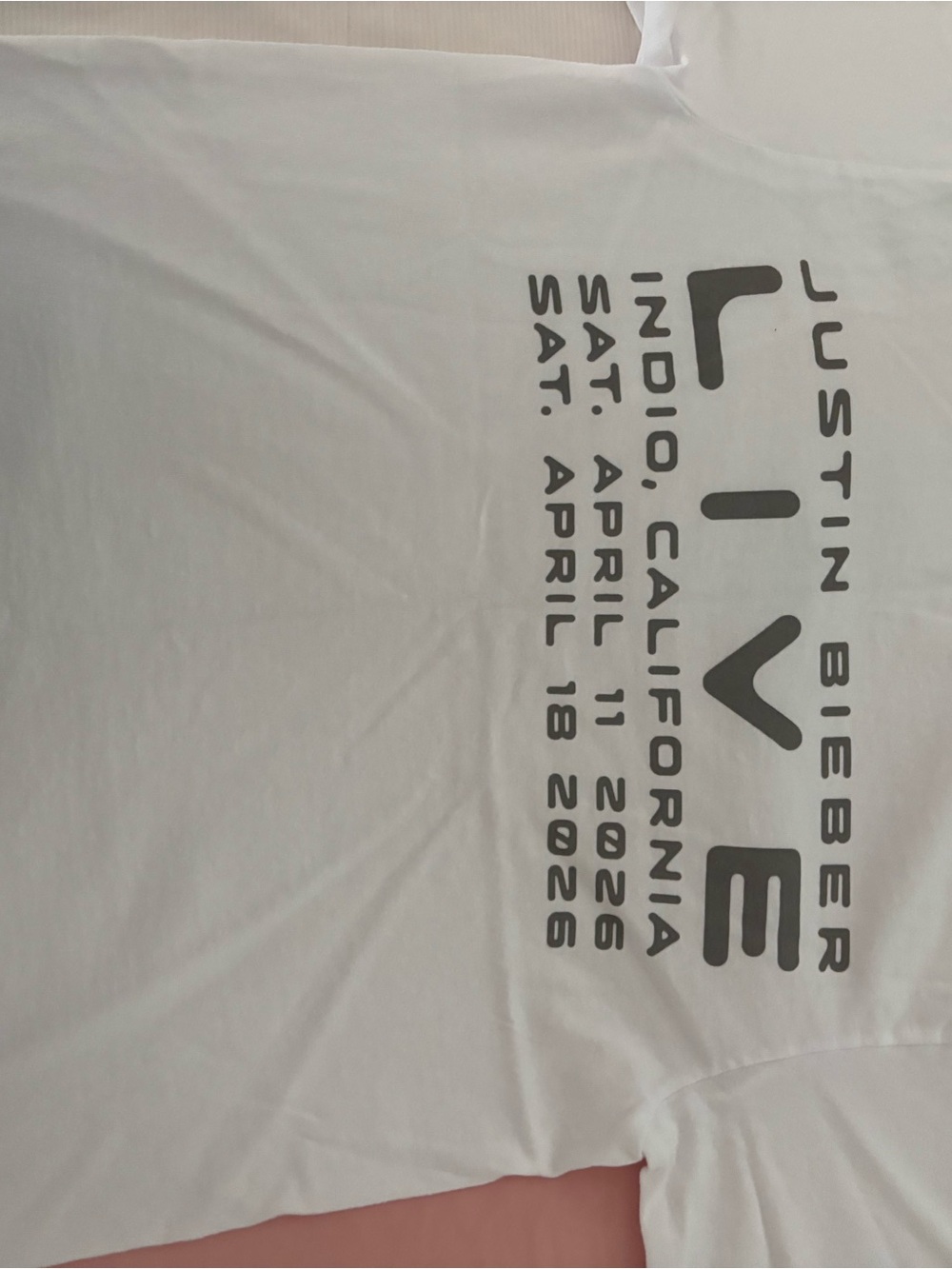 Justin Bieber Coachella White Short Sleeve Graphic Tee with Gray Accent